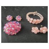 Brooch and Clip-on Earrings set and Bracelet with