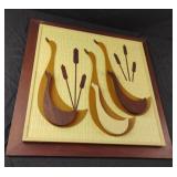 Handcrafted MCM wood marquetry wall art piece