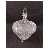 Vintage crystal glass covered candy dish with an