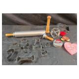 vintage aluminum rolling pin with wooden handles