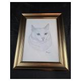 12x15 framed drawing of a white cat 2022