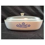 vintage CorningWare casserole dish in the classic