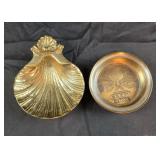 vintage solid brass sea shell dish,  vintage 1982