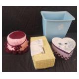 Plastic waist basket, knitted toilet paper cover