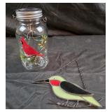 cardinal themed hand-painted mason jar lantern