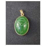 Green Onyx (?) Scarab charm set in 14k
