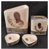 Nautical soap dishes, waste basket, toothbrush