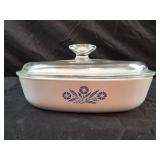 vintage Corning Ware casserole dish in the