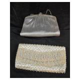 vintage ivory beaded and sequined clutch purse,