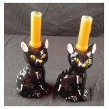 Ceramic black and white cat candle stick holders