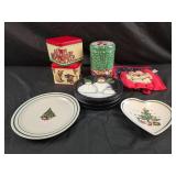 Christmas tins, trivet and plates