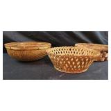 vintage woven bamboo winnowing basket, ,