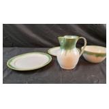 Seagrove NC green drip glaze pitcher, bowl and 2