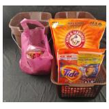 Buckets, Tide pods, Baking Soda and clothes