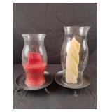 Clear hourglass-shaped glass hurricane candle
