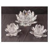 Vintage clear crystal lotus flower candle holders