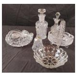 Vintage crystal basket, cruet, bowl and