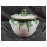 Seagrove NC green and white pottery bean pot 9x8