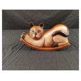 Hand-carved wooden cat figurine