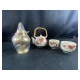 Japanese teacup set and temple jar