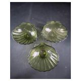 3 green seashell bowls