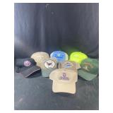 Group of vintage hats including "No Cap Fishing",