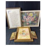 Lot of framed prints including cross stitching,