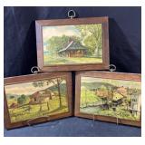 Set of 3 vintage wood-framed  prints by Gene