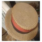 Vintage woven straw boater hat
