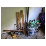 Paint, sprinkler, umbrella,  lug wrench, weed