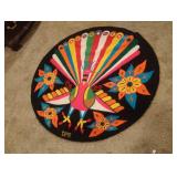 Vintage pop art tapestry featuring a central bird