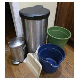 Step tash cans and buckets, dust pans