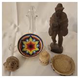 Beaded Gourd Bowl, Woven Tribal Miniatures, Stone