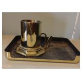 Brass cup and brass colored tray