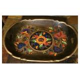 Mexican folk art Batea wooden tray features
