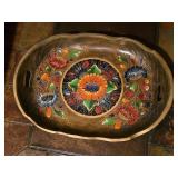 Mexican folk art Batea wooden tray features