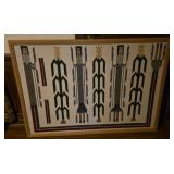 51x36 vintage Navajo Yei wool rug framed wall