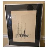 16x20 artwork is a 1969 ink etching of a sailing