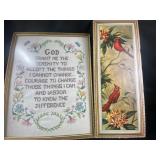Cardinal and embroidered picture in frames