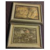 Vintage water color painting on board