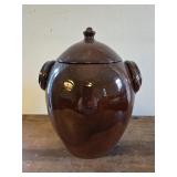 Ben Owen brown glazed stoneware crock with a lid
