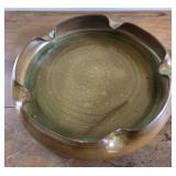8 5" pottery ashtray, earth-toned brown and green