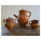 Ben Owen pottery three-piece earthenware tea or