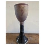 Eddie Smith pottery ringing chalice 9.25" has