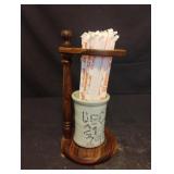 Studio pottery mug and wood straw holder