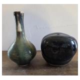 Eddie Smith pottery earth tone vase and blue