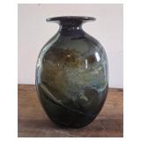 8" dark green glass vase studio art glass