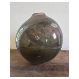 8.5" dark green glass vase studio art glass