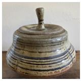 6.5" studio art pottery lidded jar, signed Karen