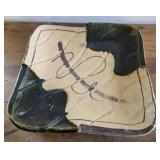Stoneware square plate 9.5" green glaze abstract